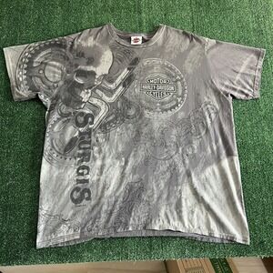 Harley-Davidson T-Shirt Mens 3XL Gray AOP Skull Sturgis Black Hills Y2K Style